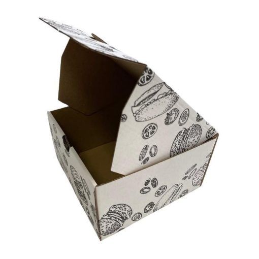 Hamburger kartondoboz fehér mintás 145x145x95 mm