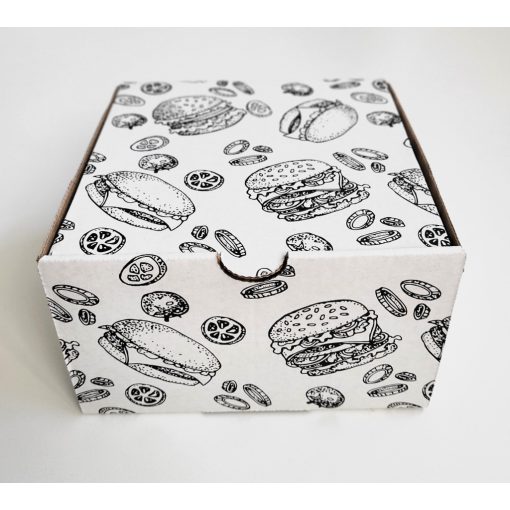 Hamburger kartondoboz fehér mintás 145x145x95 mm